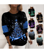 Christmas clothing Womens 3D Digital Printing Pullover Sweatshirt Long S... - £21.07 GBP