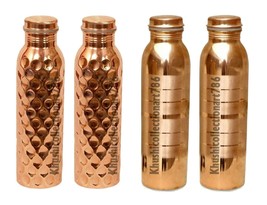 Handmade Copper Water Drinking Bottle 2 Diamond 2 Silver Touch Health Be... - £49.08 GBP