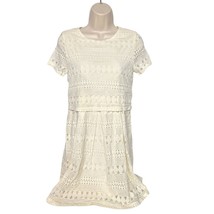 Net Women&#39;s A Line Dress Size 6 Cream Crochet Lace Zip Up Short Sleeve R... - £20.40 GBP