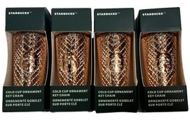 Starbucks Cold Cup Ornament Keychain Christmas 2023 Rose Gold Bling Studded 4 PK - £29.27 GBP