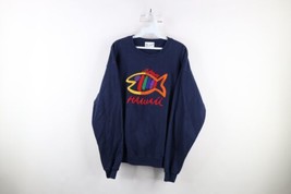 Vintage 90s Streetwear Mens M Faded Spell Out Rainbow Fish Hawaii Sweatshirt USA - £39.52 GBP