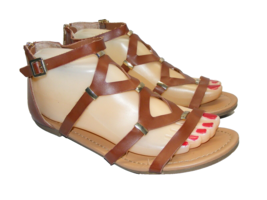 Steve Madden Contii  Sz 8.5 M Gladiator Sandals Brown Leather Flats Shoes - £14.86 GBP