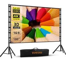 Projector Screen And Stand, 180 Inch Outdoor Projection Screen, Portable 16:9 4K - £222.90 GBP