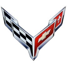 C8 Corvette Crossed Flag Wall Emblem Large Metal Art Full 20&quot; by 19&quot; 202... - £58.97 GBP