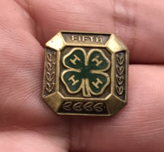 Vintage 4-H Club Fifth Year Enamel Lapel Pin Four Leaf Clover 5/8&quot; - £6.76 GBP