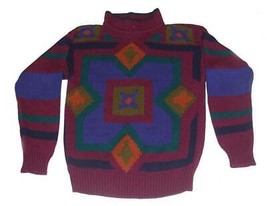 Vintage 1990 COLTER BAY Diamonds Squares Stripes Split Collar Sweater Wm&#39;s S EXC - £23.17 GBP