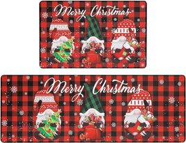 NEW Merry Christmas Holiday Gnomes Buffalo Plaid Floor Rug Runner &amp; Mat Set red - £11.91 GBP