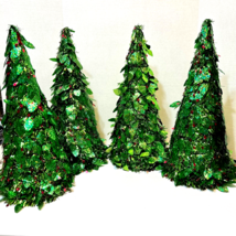 Vintage Tinsel Christmas Trees 18&quot; Decorations Green Red Lot of 4 - £21.96 GBP