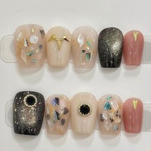 Neutral Black Gold Shard Press-On Nails – Iridescent Stone and Cosmic Ac... - $22.99