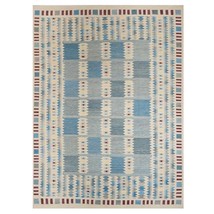 Blue Hand Woven Flatweave Kilim Modern Geometric Rug For Living Room Rug Bedroom - £303.41 GBP+