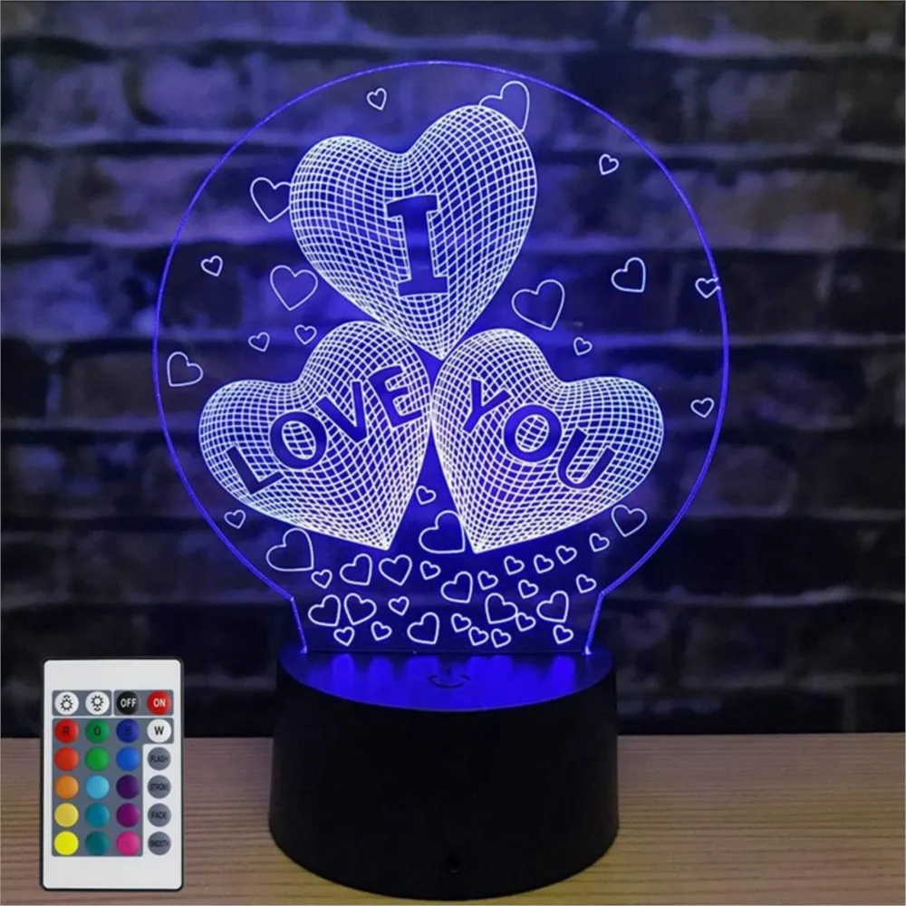 7 / 16 Colored Night Light 3D Love Heart Visual Acrylic Lamp For Table D... - $18.60+