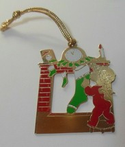 Vintage Signed G. DUCHIN 1980 USA Metal Enamel Christmas Ornament Fireplace girl - £14.78 GBP