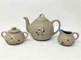 Pigeon Forge Pottery Tennessee Teapot, Cream &amp; Sugar Dogwood Blossom Pattern - £31.17 GBP