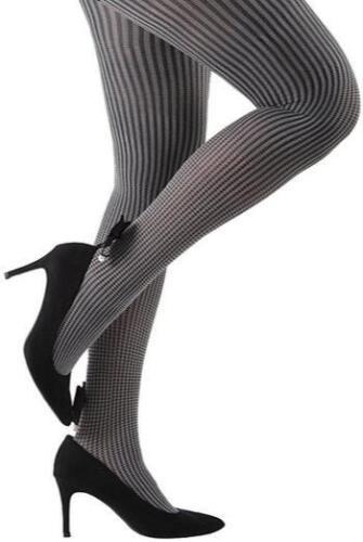 New MEMOI Houndstooth w/ Pearl Bow OPAQUE TIGHTS Women's Small/Medium Gray Nylon