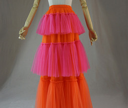Rust Tiered Tulle Skirt Outfit Women Custom Plus Size Layered Tulle Maxi Skirt image 7