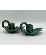 Set of 2 Holly Shaped Vintage Christmas Ceramic Green  Candle Holder w/ ... - £7.93 GBP