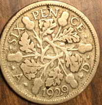 1929 UK GB GREAT BRITAIN SILVER SIXPENCE COIN - $5.05