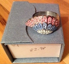 Wing Ring Size 9 Stainless Steel Pink, Blue, Clear Crystals - £6.32 GBP