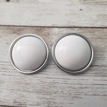 Vintage Clip On Earrings Large White Domed Circle with Silver Tone Halo - £10.49 GBP