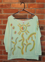 Hand Painted Abstract Art Raw Edge Off the Shoulder French Terry Top Size M - £23.50 GBP