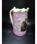 Antique German puzzle mug stein pink with a monk - $1,727.38 MXN