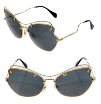 Miu Miu Scenique Butterfly 56R Black Gold Oversized Sunglasses MU56RS Women - £140.66 GBP