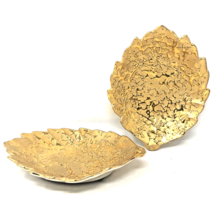 VTG Weeping Bright 22K Gold Hand-Decorated Leaf Nut Dish Hollywood Regency Pair - £18.88 GBP