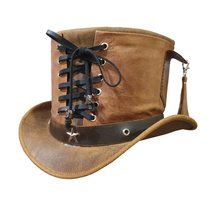 Steampunk Victorian Vested Leather Top Hat - £275.22 GBP