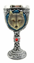 Large Magical Celtic Blue Ancient Gray Wolf Goblet Chalice Cup Figurine 8oz - £20.77 GBP