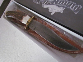 Fox-N-Hound FH-605 Damascus Blade with Stag Handle and Leather Sheath 5.5" - £35.87 GBP