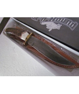 Fox-N-Hound FH-605 Damascus Blade with Stag Handle and Leather Sheath 5.5&quot; - $840.50 MXN