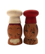 Vintage Salty Peppy Character Wood Shakers Kitschy Salt Pepper Red White - $19.99
