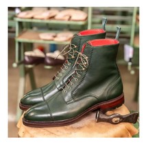 Men&#39;s Handmade Stylish Ankle Long Boot, Cap Toe Lace up Boot, Men leathe... - £141.63 GBP