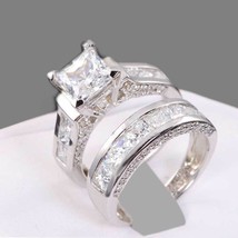 2.53ct Diamantes Imitación Corte Princesa Juego de Anillo Compromiso 925 Plata - £102.59 GBP