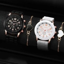 2 Sets Casual Fashion Couples Watch Analog Silicone Wrist Watch &amp; Heart ... - $16.89