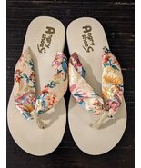 8-8.5 Cute Silky Fabric Thong Sandals BEIGE FLORAL - $12.86
