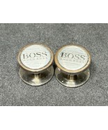 Vintage Hugo Boss Cufflinks Classic Stainless Steel Logo Design, Rare - $131.45 CAD
