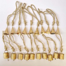 Small Mini Gold Rustic Vintage Iron Tin Metal Bells (20 Mix Bell with Rope) - £17.98 GBP
