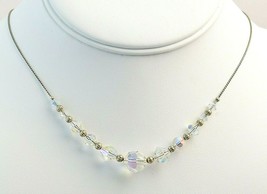 Vintage Mid Century Clear Faceted Aurora Borealis Beaded 17&quot; Necklace - £14.24 GBP
