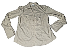 Calvin Klein Women&#39;s beige Blouse Size 4 Fitted Top w/ Cuffed Long Sleev... - $10.69