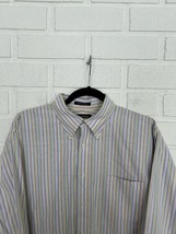 Vintage Lands End Button Up Shirt Mens 16 Neck 34 Sleeve Pastel Stripes Oxford - £14.63 GBP