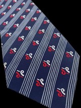 Korean Air Airlines Tie Navy Blue Red Silk Micro Geometric Stripes Logo Vtg - $27.90