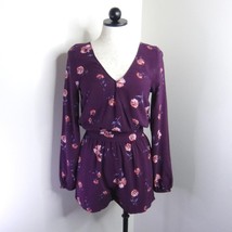 Aeropostale Women&#39;s XS Purple Floral Long Sleeve Belted Elastic Waist Romper - £4.71 GBP