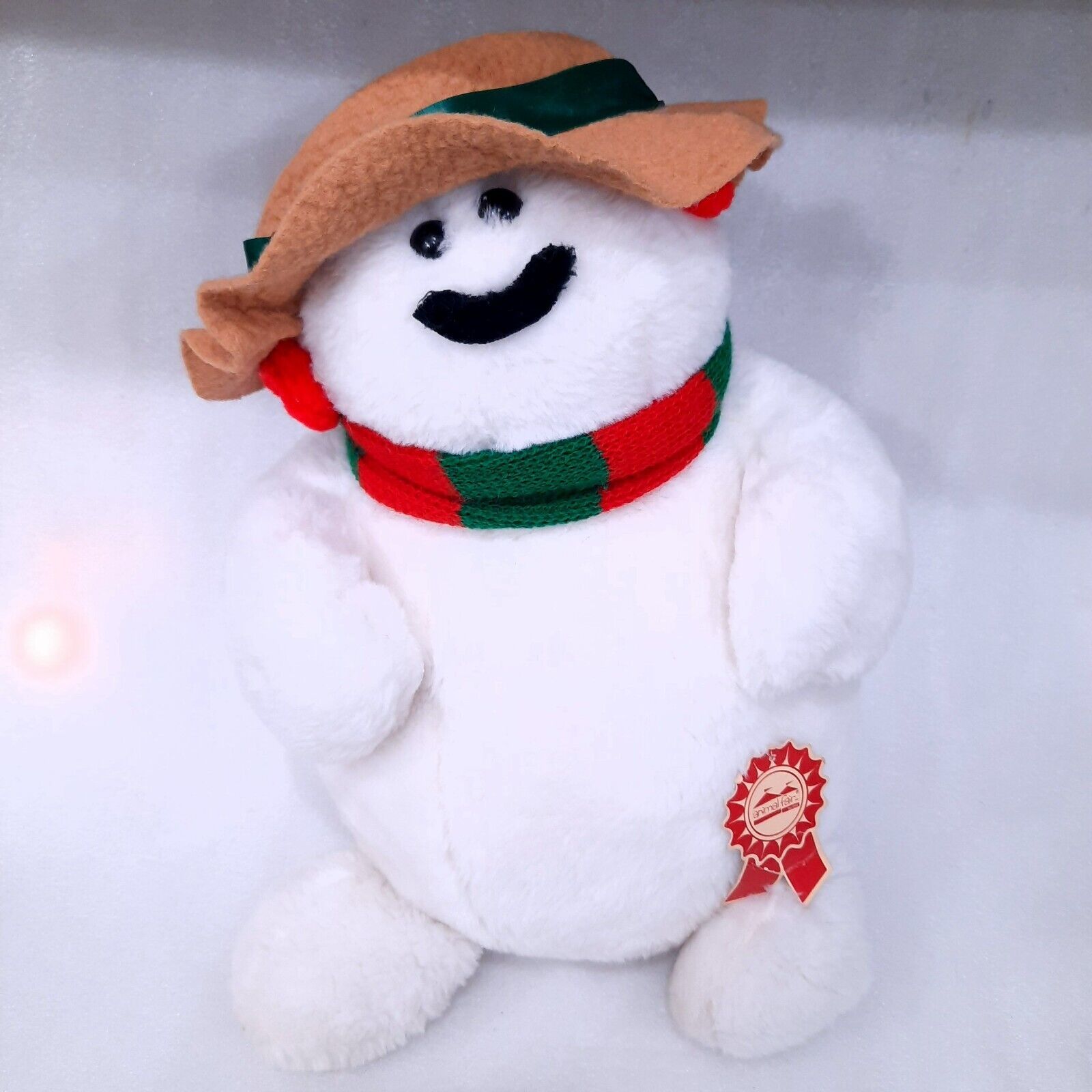 Primary image for Vintage Animal Fair Plush Frosty the Snowman Christmas red green scarf brown hat