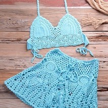 Two-piece Crochet Women Bikini Set Cover Up Swimsuit Swim Skirt Swimwear Bathing - £85.22 GBP