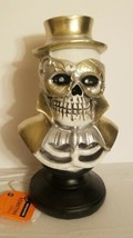 Halloween 11&quot; Skeleton Man Statue Bust Figure - Lights Up - £23.94 GBP
