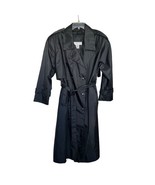 Vintage Maggie Lawrence Long Trench Rain Coat Black Sz 18 W Belted - £30.75 GBP