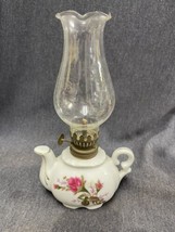 RARE Moss Rose Teapot miniature 8.5” oil lamp EUC - £22.44 GBP