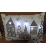 Holiday Pillow 14&quot; x 20&quot; LED Light Up Village Scene Cotton &amp; Polyester N... - $17.11 CAD
