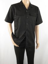 Men Stacy Adams Linen 2pc Walking Leisure Suit Shirt pants set 3510 Black image 7